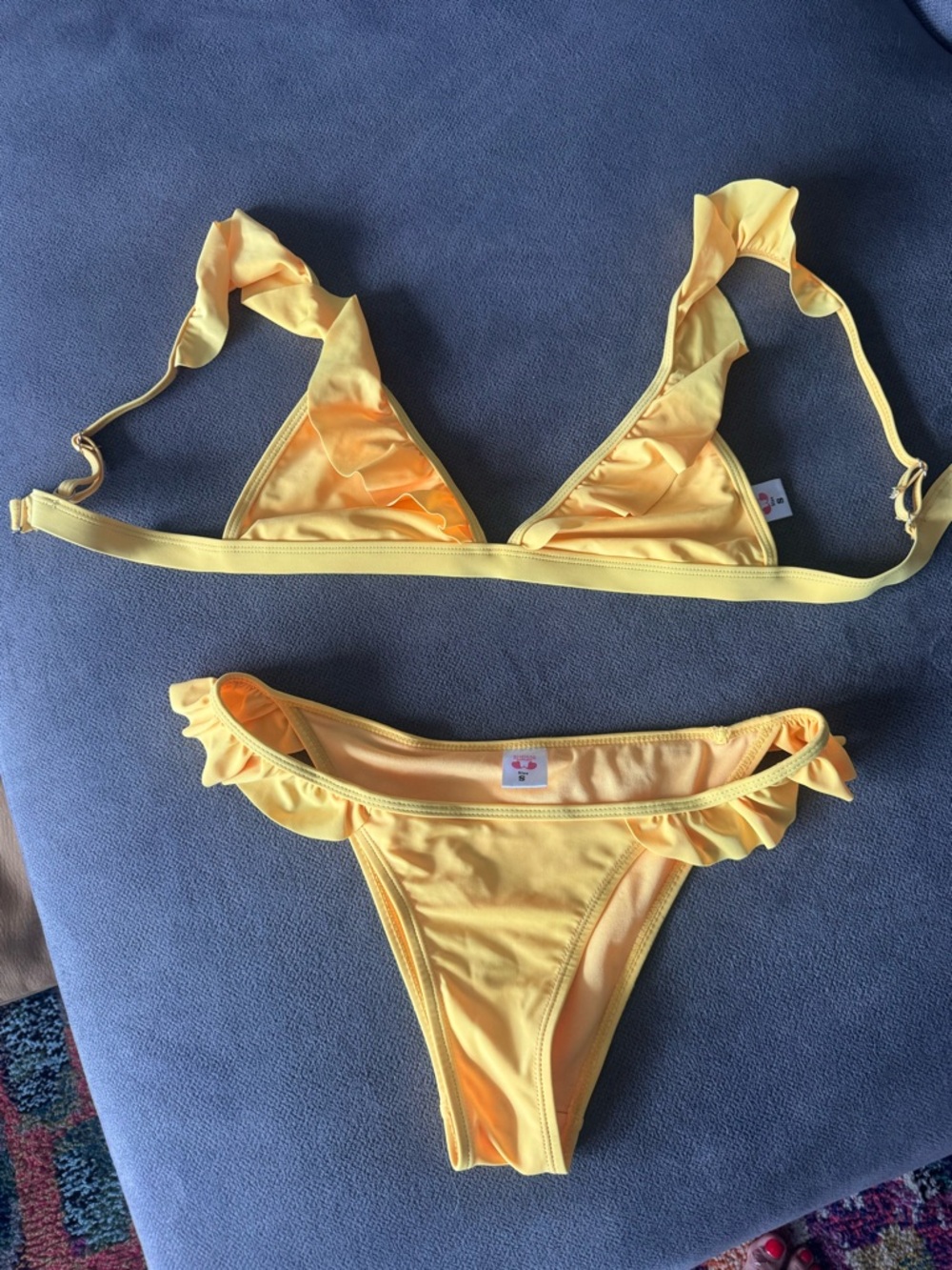 Yellow Ruffle Triangle Bikini Set